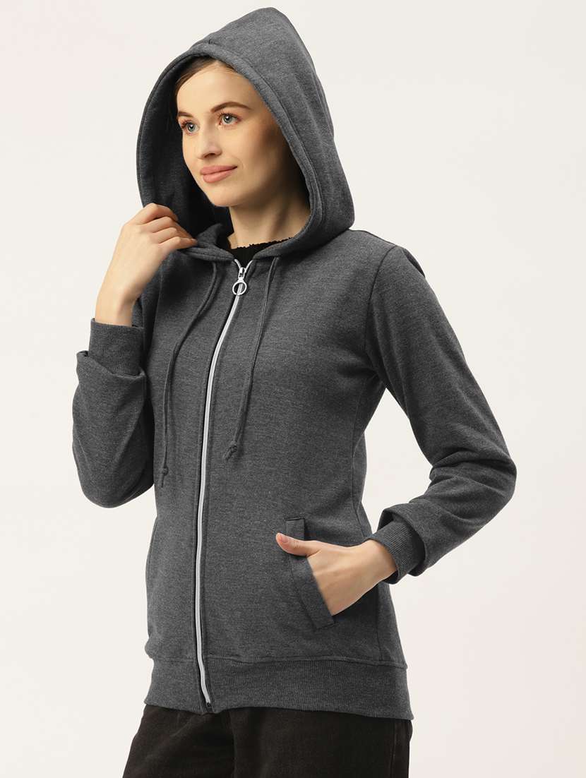 women solid long sleeve hooded sweatshirt - 22086949 -  Standard Image - 1