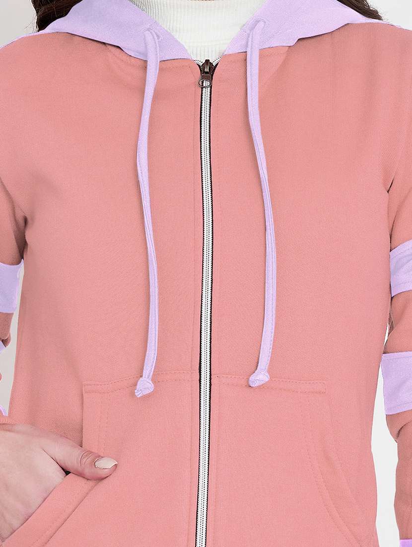 women color blocked long sleeve hooded sweatshirt - 22086965 -  Standard Image - 4