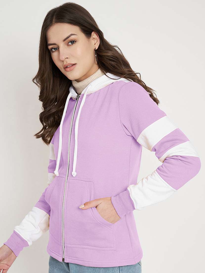 women color blocked long sleeve hooded sweatshirt - 22086969 -  Standard Image - 1