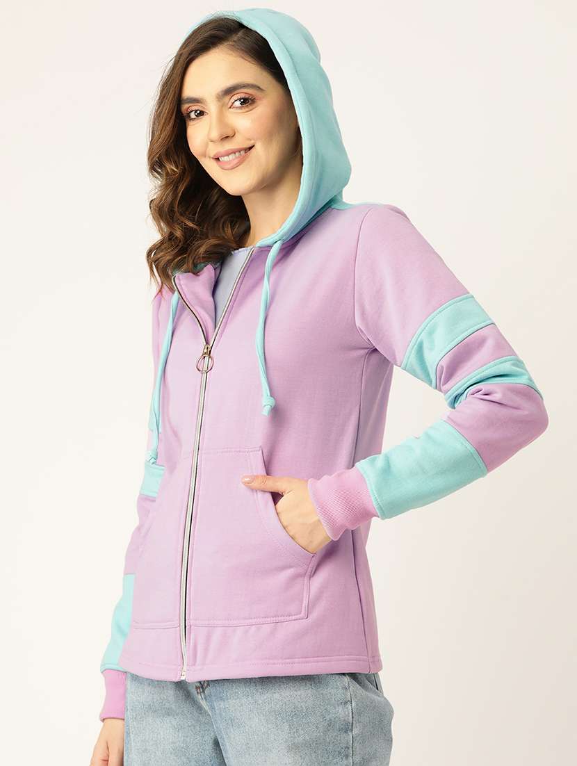 women color blocked long sleeve hooded sweatshirt - 22086970 -  Standard Image - 1