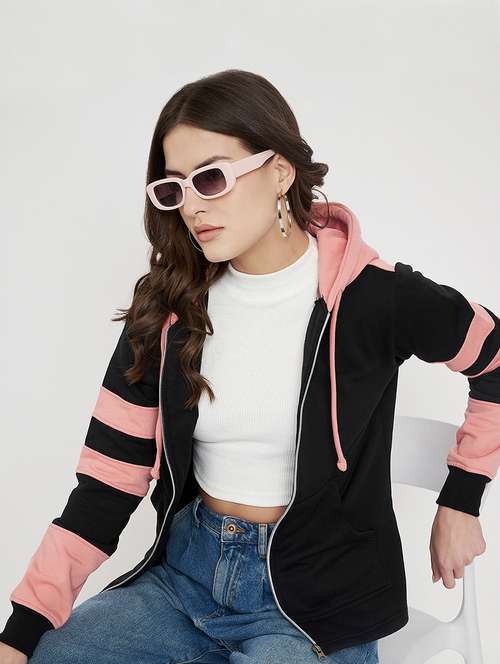 women color blocked long sleeve hooded sweatshirt - 22086972 -  Standard Image - 0