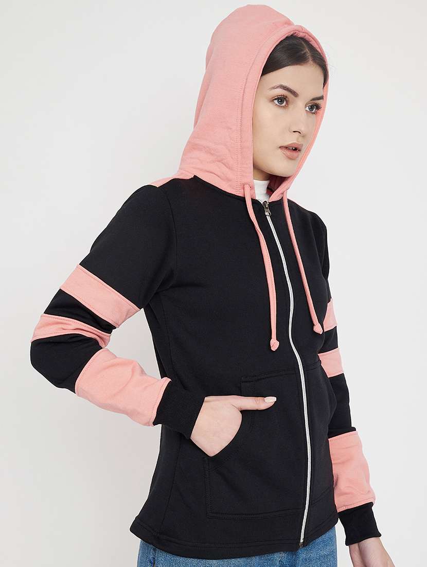 women color blocked long sleeve hooded sweatshirt - 22086972 -  Standard Image - 1