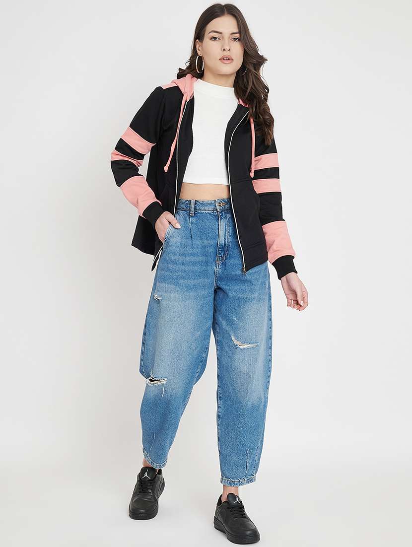 women color blocked long sleeve hooded sweatshirt - 22086972 -  Standard Image - 6