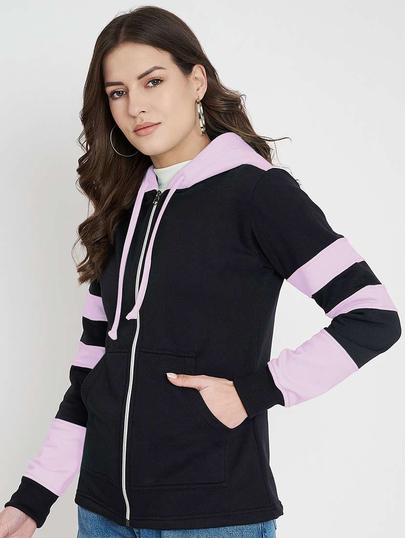 women color blocked long sleeve hooded sweatshirt - 22086976 -  Standard Image - 1