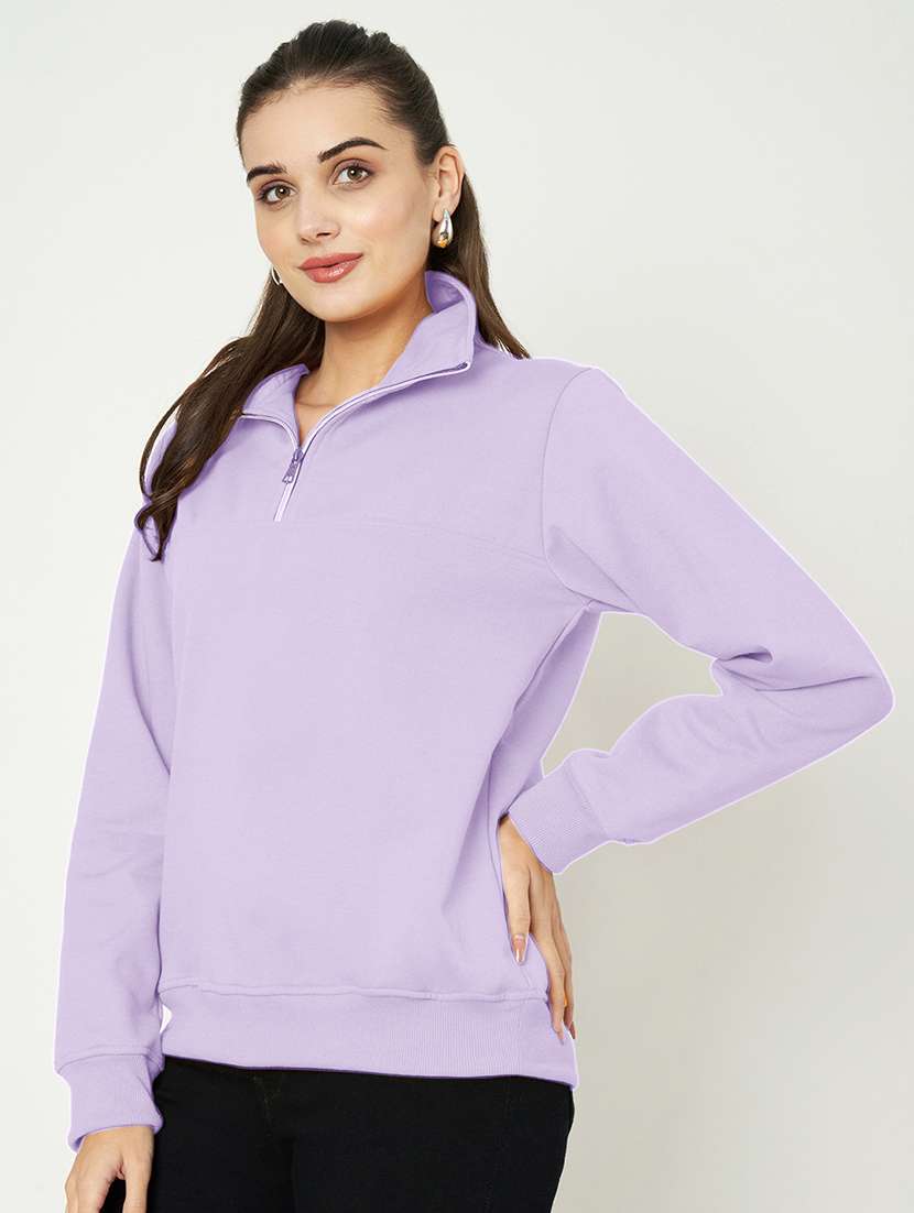 women solid long sleeve stand collar sweatshirt - 22086983 -  Standard Image - 1