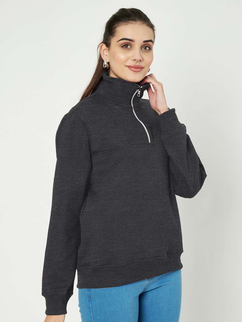 women solid long sleeve stand collar sweatshirt - 22086984 -  Standard Image - 1