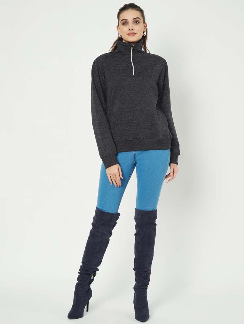 women solid long sleeve stand collar sweatshirt - 22086984 -  Standard Image - 4