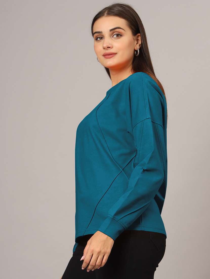 women solid long sleeve sweatshirt - 22086986 -  Standard Image - 1