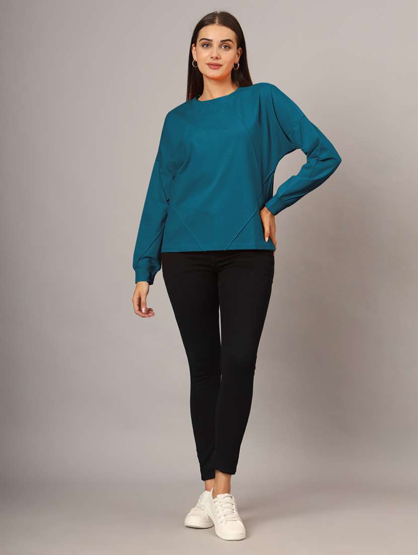 women solid long sleeve sweatshirt - 22086986 -  Standard Image - 4