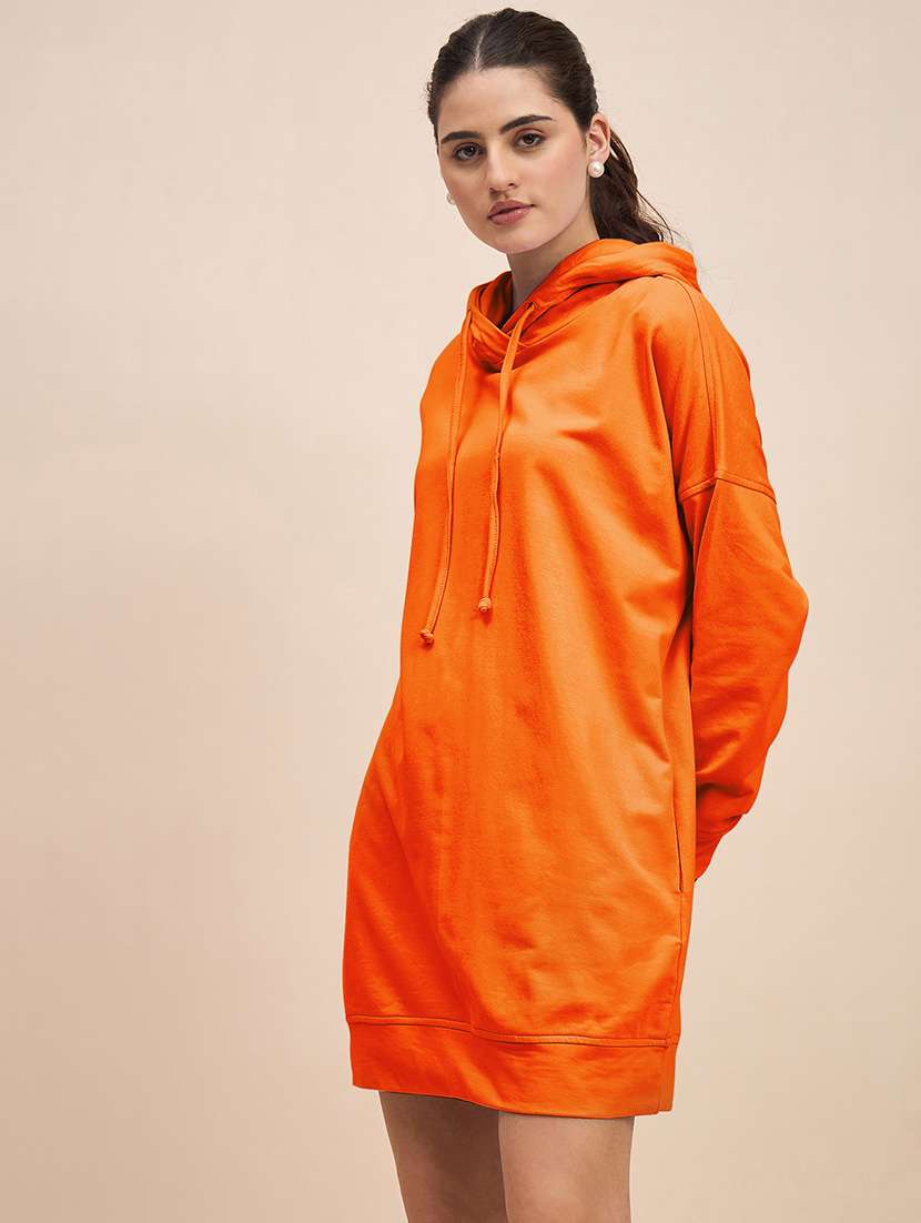 women solid long sleeve hooded dress - 22086988 - Standard Image - 1
