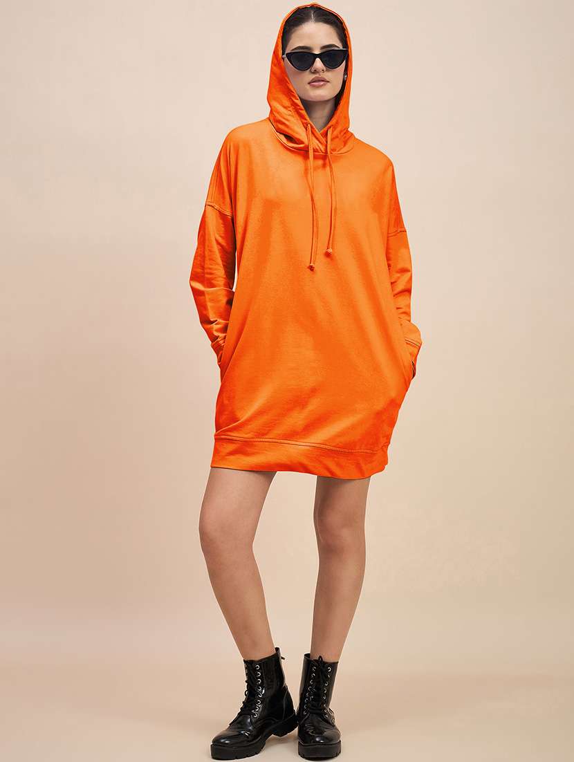 women solid long sleeve hooded dress - 22086988 - Standard Image - 4