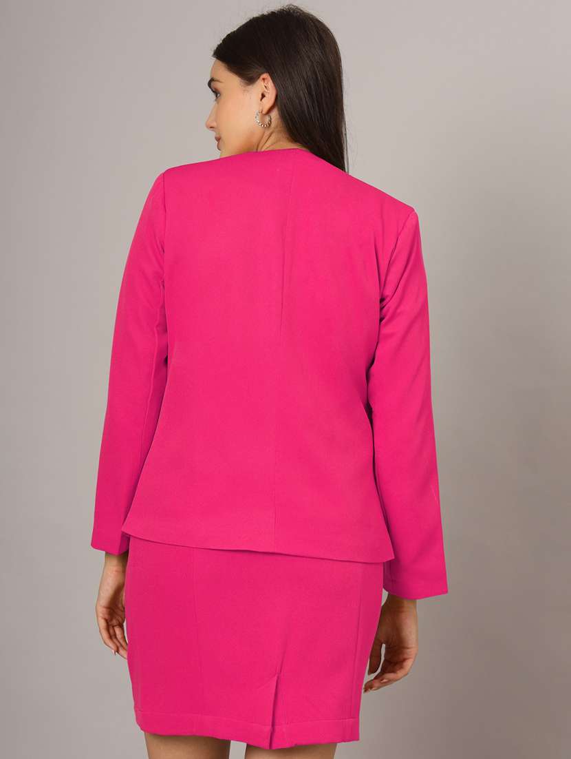 women solid long sleeve blazer & skirt co-ord set - 22086992 -  Standard Image - 4