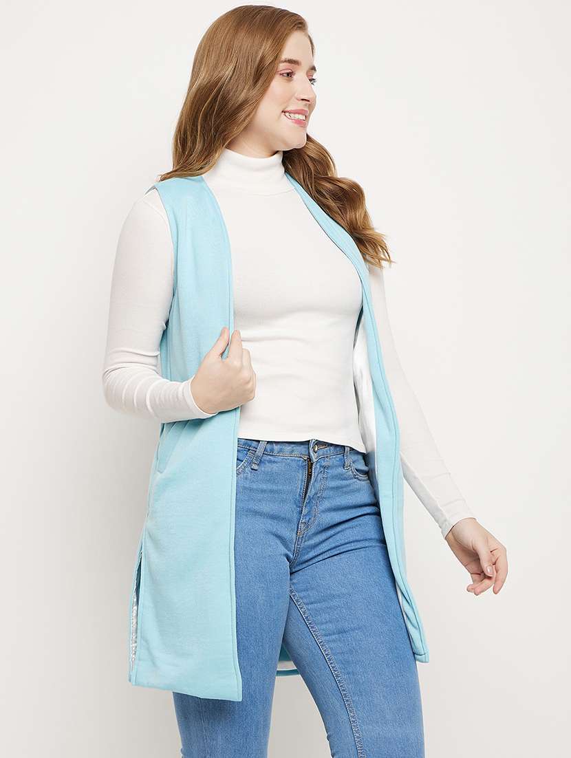 women solid sleeveless winterwear shrug - 22087039 -  Standard Image - 1
