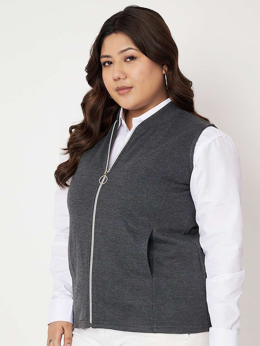 women plus size solid sleeveless jacket - 22087047 -  Standard Image - 1