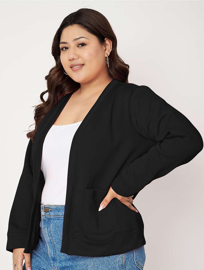 Women Plus Size Solid Long Sleeve Jacket Shrug - 22087050 -  Standard Image - 1