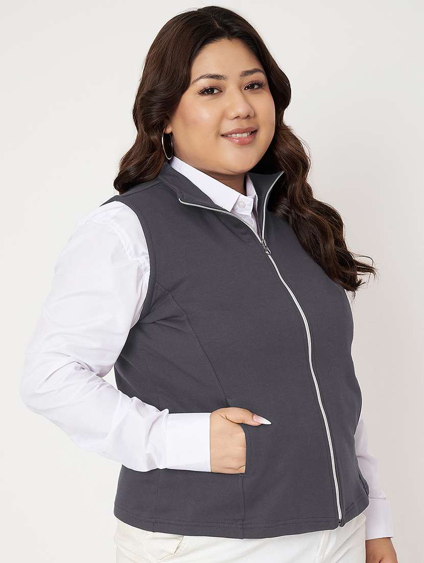 women plus size solid sleeveless jacket - 22087054 -  Standard Image - 1