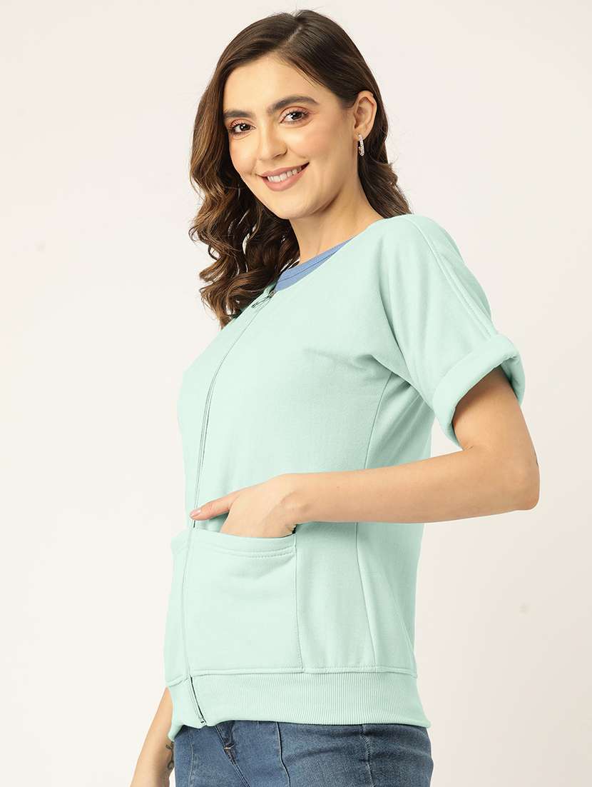 women solid short sleeve jacket - 22087071 -  Standard Image - 1