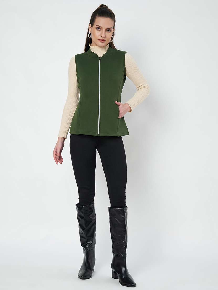 women solid sleeveless jacket - 22087078 - Standard Image - 6