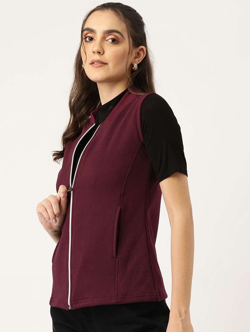women solid sleeveless jacket - 22087079 -  Standard Image - 1
