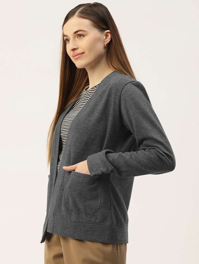 women solid long sleeve shrug - 22087086 -  Standard Image - 1