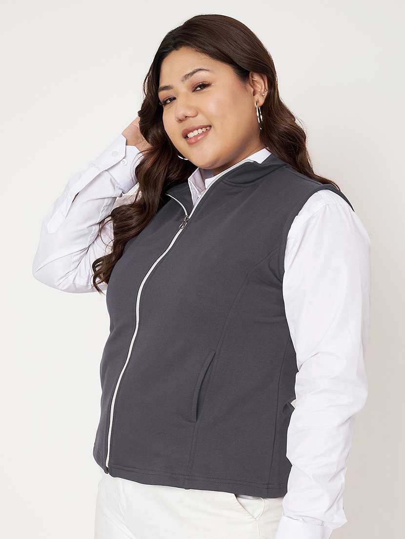women plus size solid sleeveless jacket - 22087093 -  Standard Image - 1