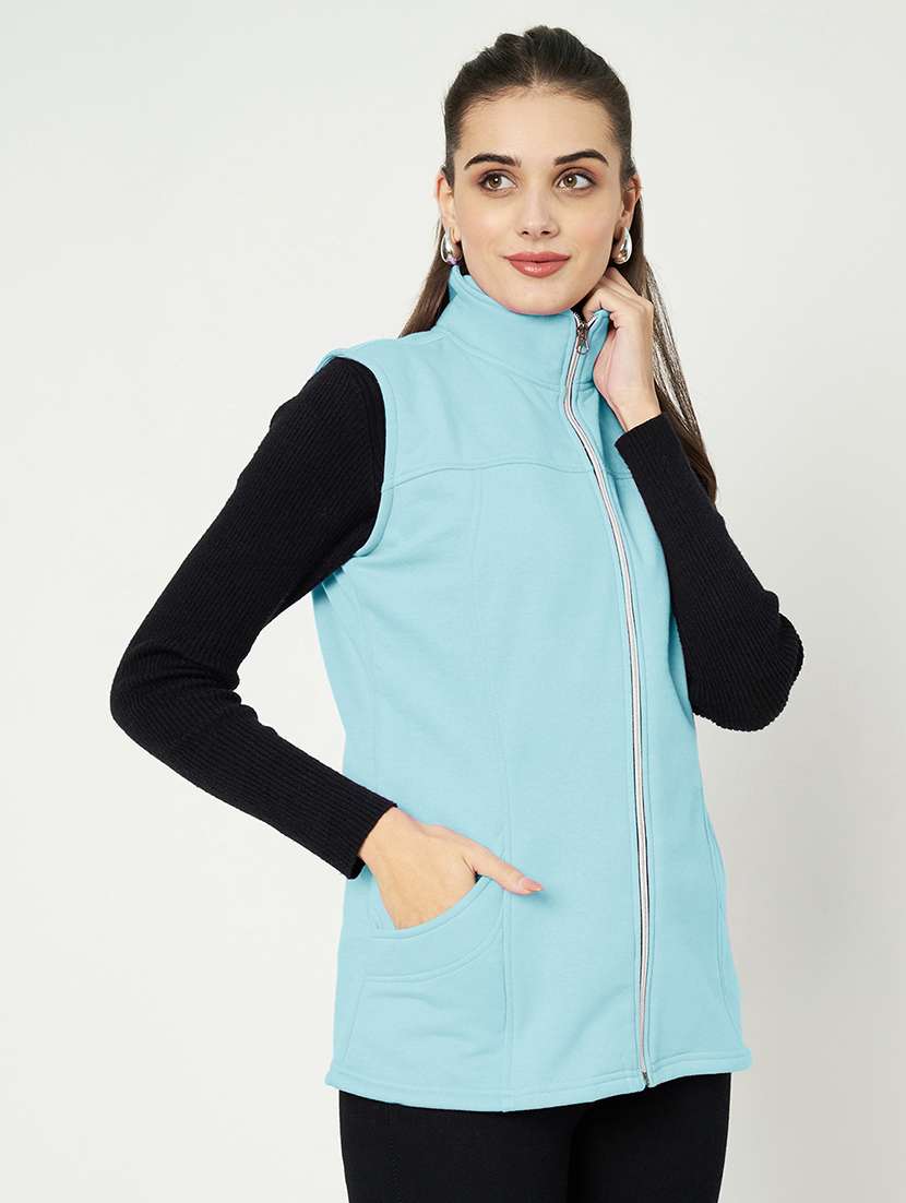 women solid sleeveless jacket - 22087102 -  Standard Image - 1