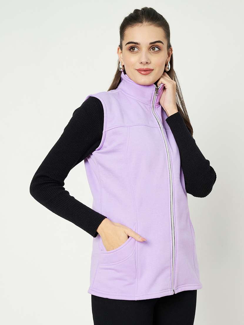 women solid sleeveless jacket - 22087103 -  Standard Image - 1