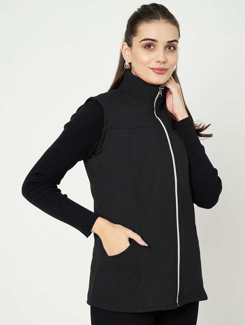 women solid sleeveless jacket - 22087104 -  Standard Image - 1