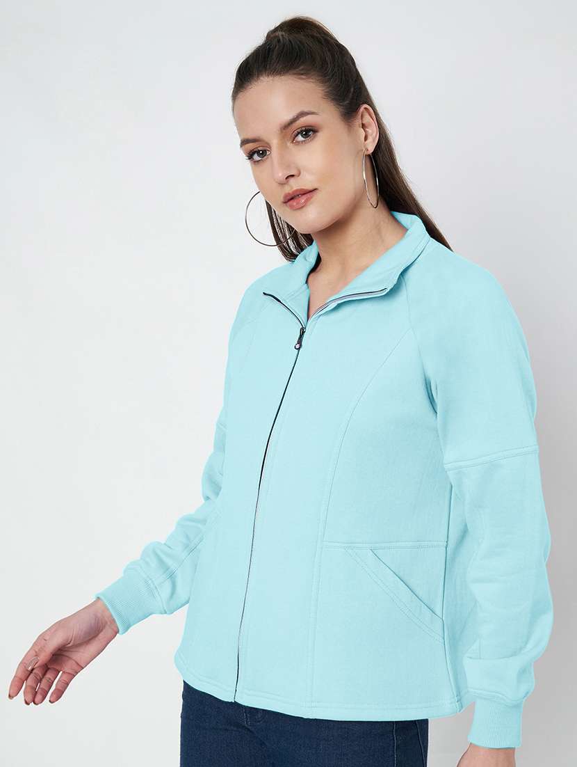 women solid stand collar long sleeve jacket - 22087107 -  Standard Image - 1