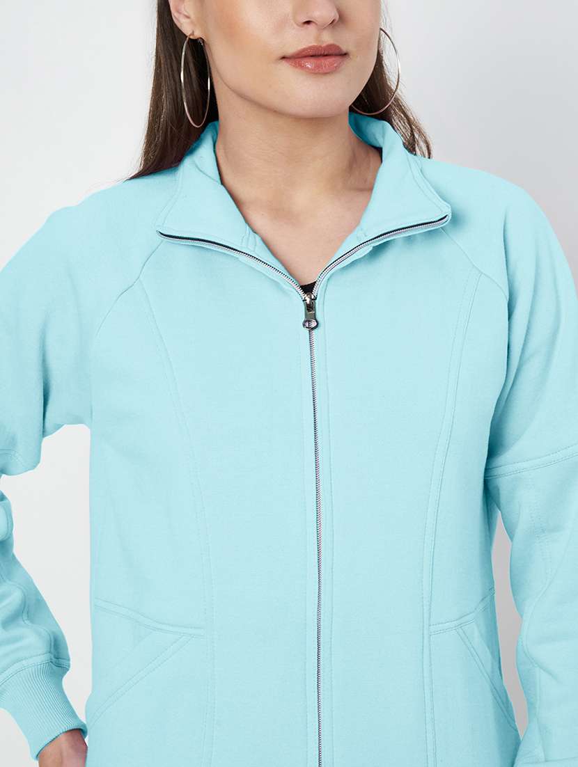 women solid stand collar long sleeve jacket - 22087107 -  Standard Image - 6