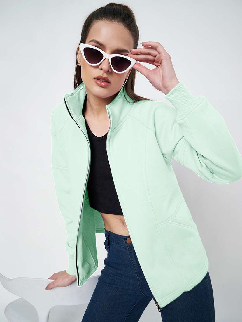 women solid stand collar long sleeve jacket - 22087110 -  Standard Image - 1