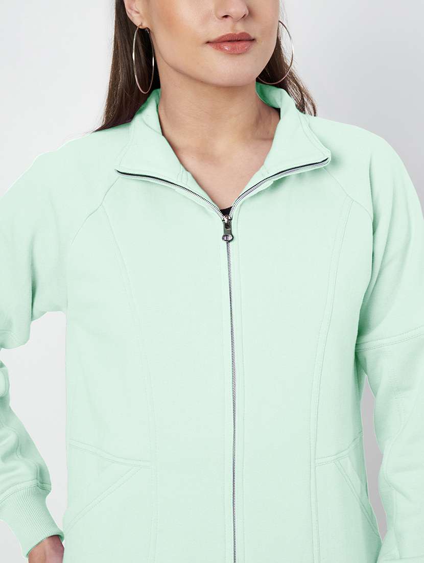 women solid stand collar long sleeve jacket - 22087110 -  Standard Image - 6