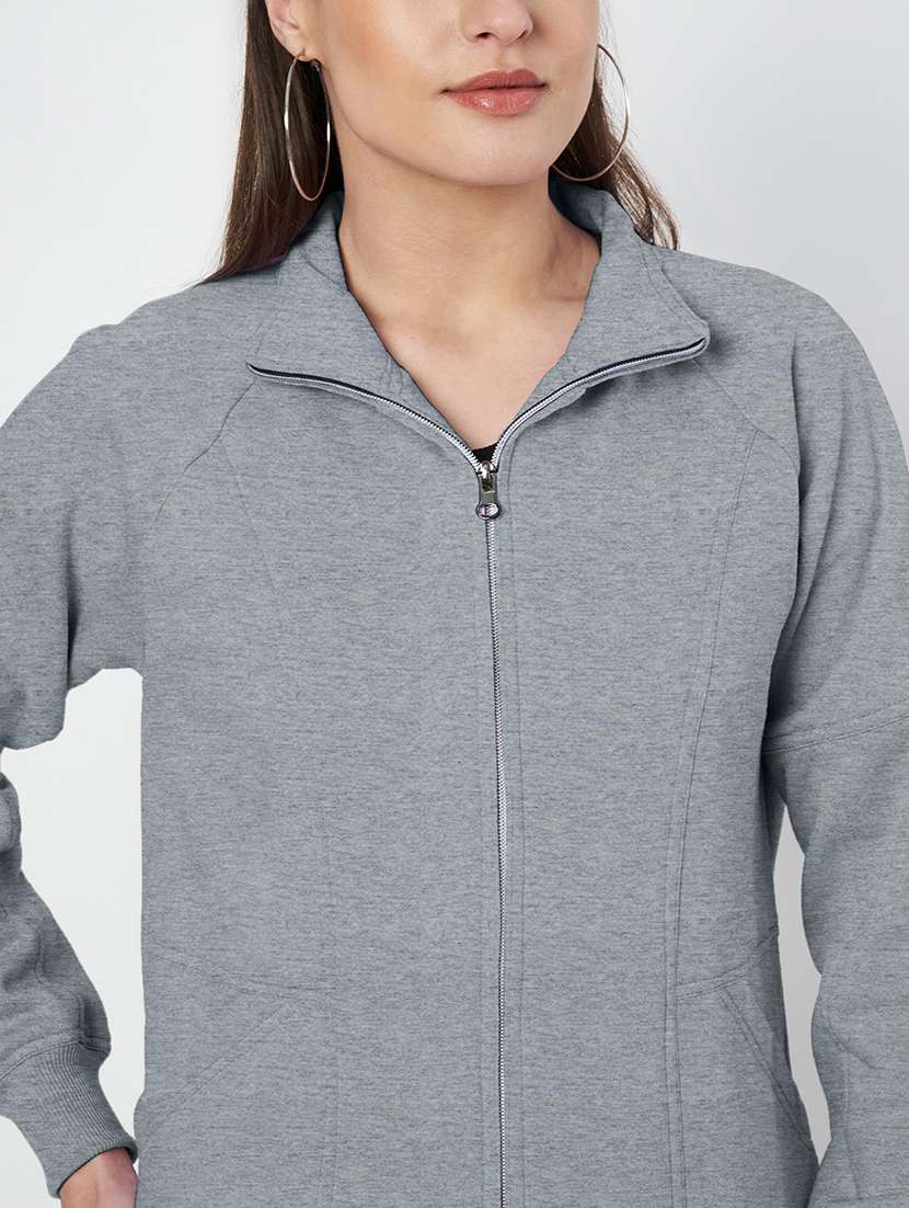 women solid stand collar long sleeve jacket - 22087112 -  Standard Image - 6