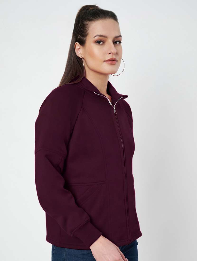 women solid stand collar long sleeve jacket - 22087116 -  Standard Image - 1