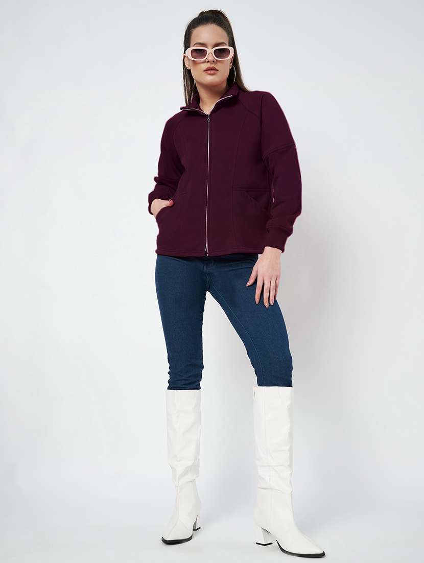 women solid stand collar long sleeve jacket - 22087116 -  Standard Image - 4