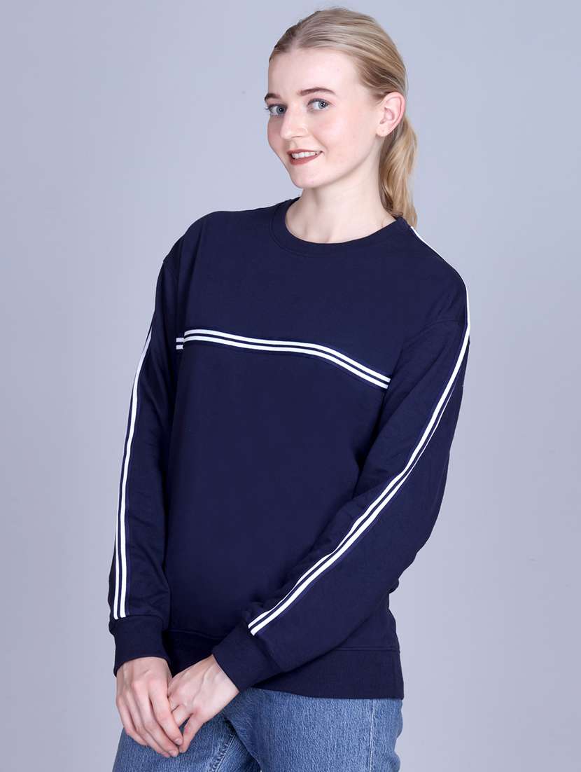 women solid round neck long sleeve sweatshirt - 22087127 -  Standard Image - 1