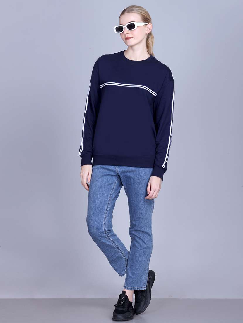 women solid round neck long sleeve sweatshirt - 22087127 -  Standard Image - 4