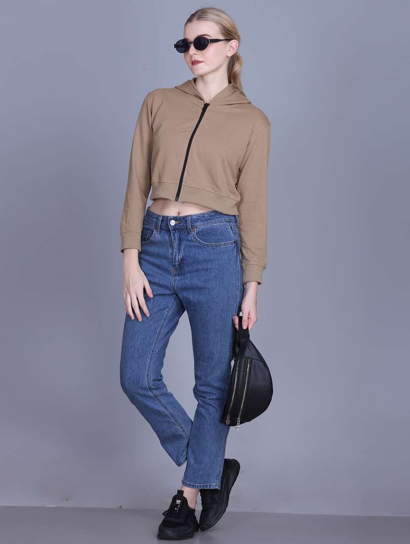 women solid long sleeve hooded sweatshirt - 22087128 -  Standard Image - 4