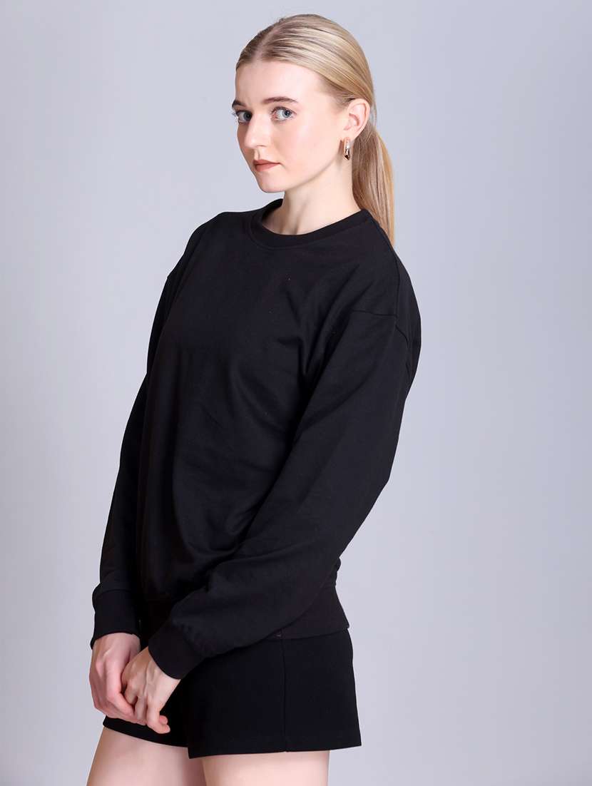 women solid long sleeve round neck sweatshirt - 22087134 -  Standard Image - 1
