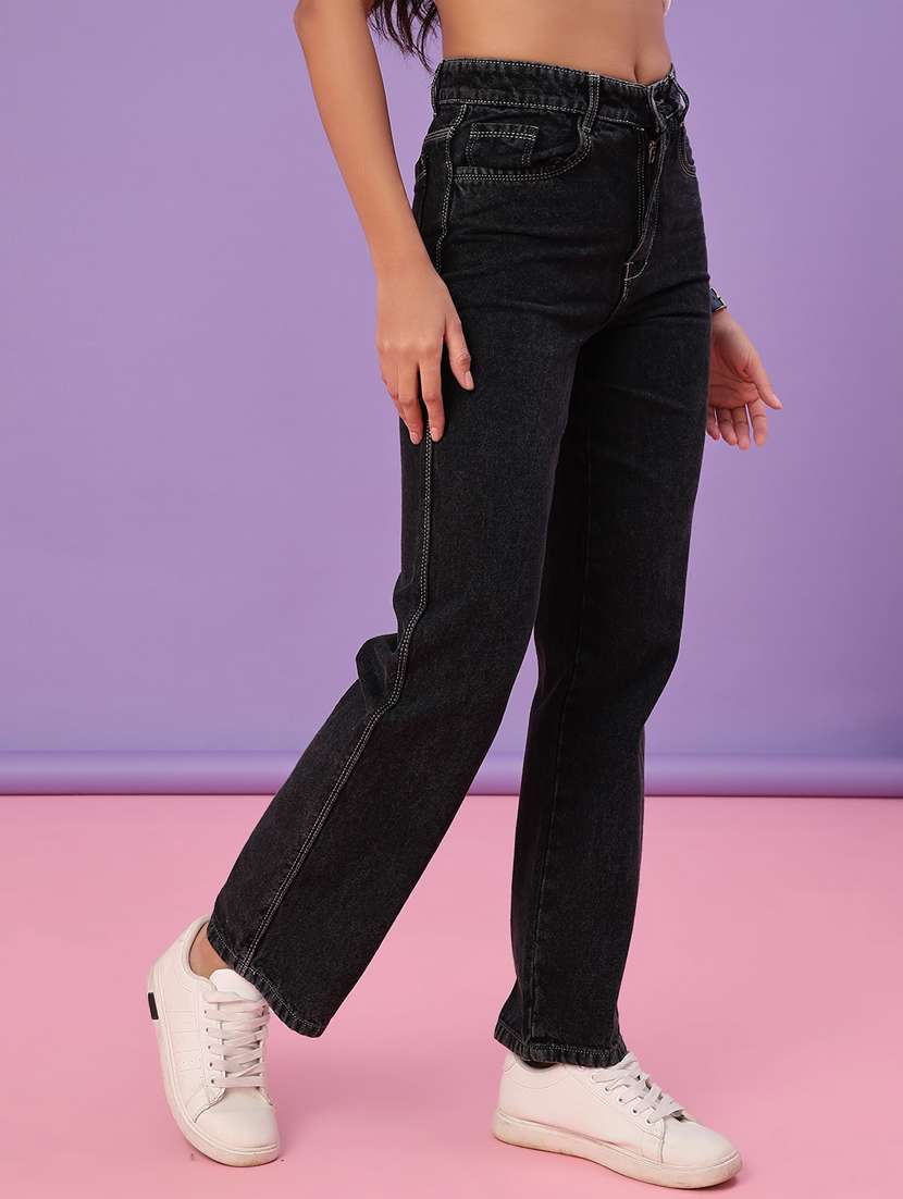 women solid high rise straight fit jean - 22087857 -  Standard Image - 1