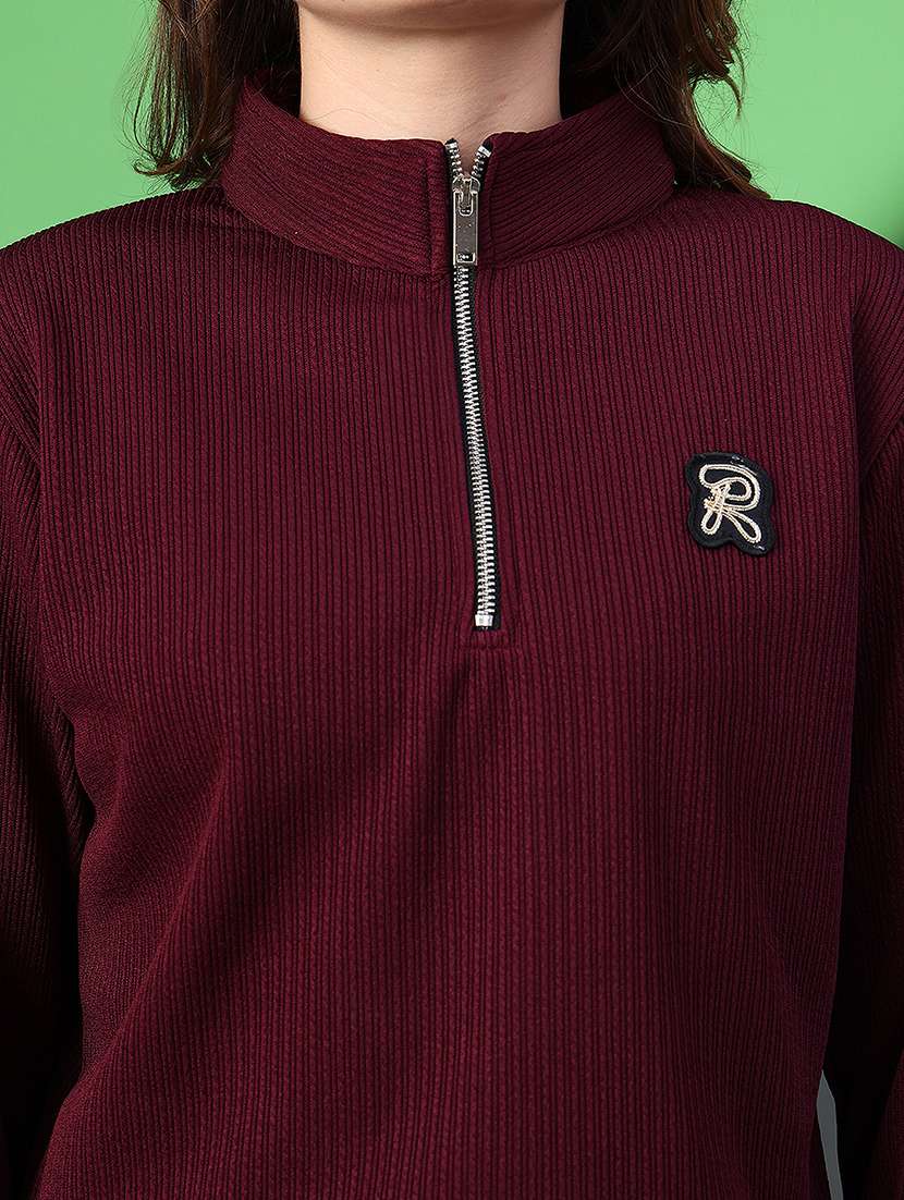 women solid stand collar long sleeve sweatshirt - 22087868 -  Standard Image - 4