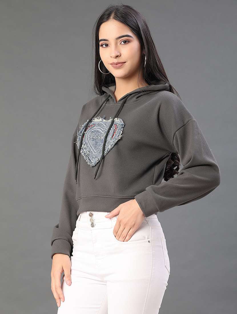 women solid with work long sleeve hooded sweatshirt - 22087871 -  Standard Image - 1