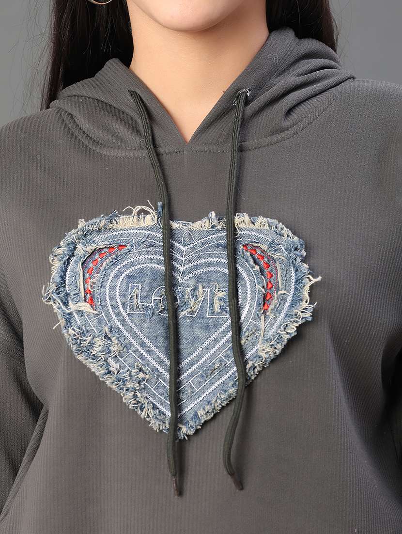 women solid with work long sleeve hooded sweatshirt - 22087871 -  Standard Image - 4