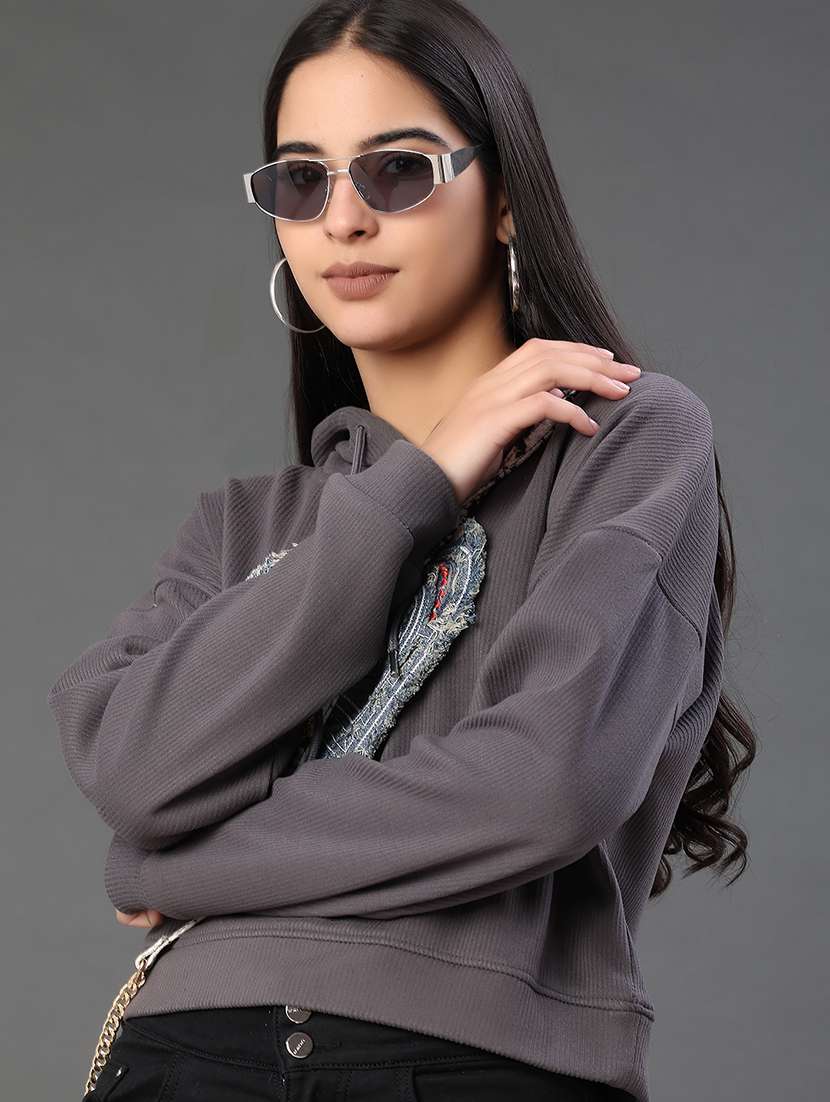 women solid with work long sleeve hooded sweatshirt