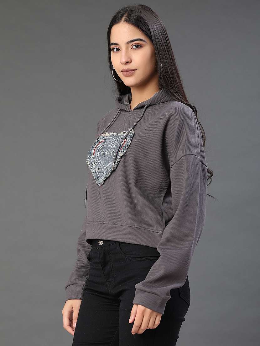 women solid with work long sleeve hooded sweatshirt - 22087872 -  Standard Image - 1