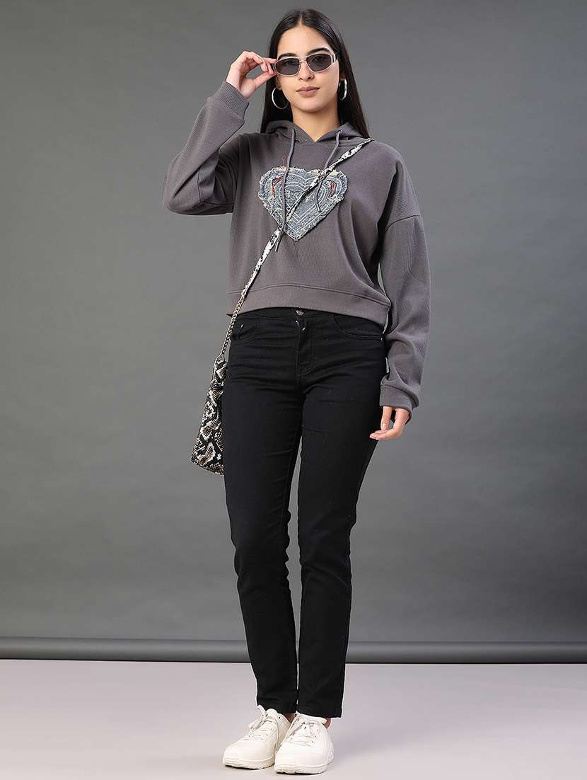 women solid with work long sleeve hooded sweatshirt - 22087872 -  Standard Image - 4