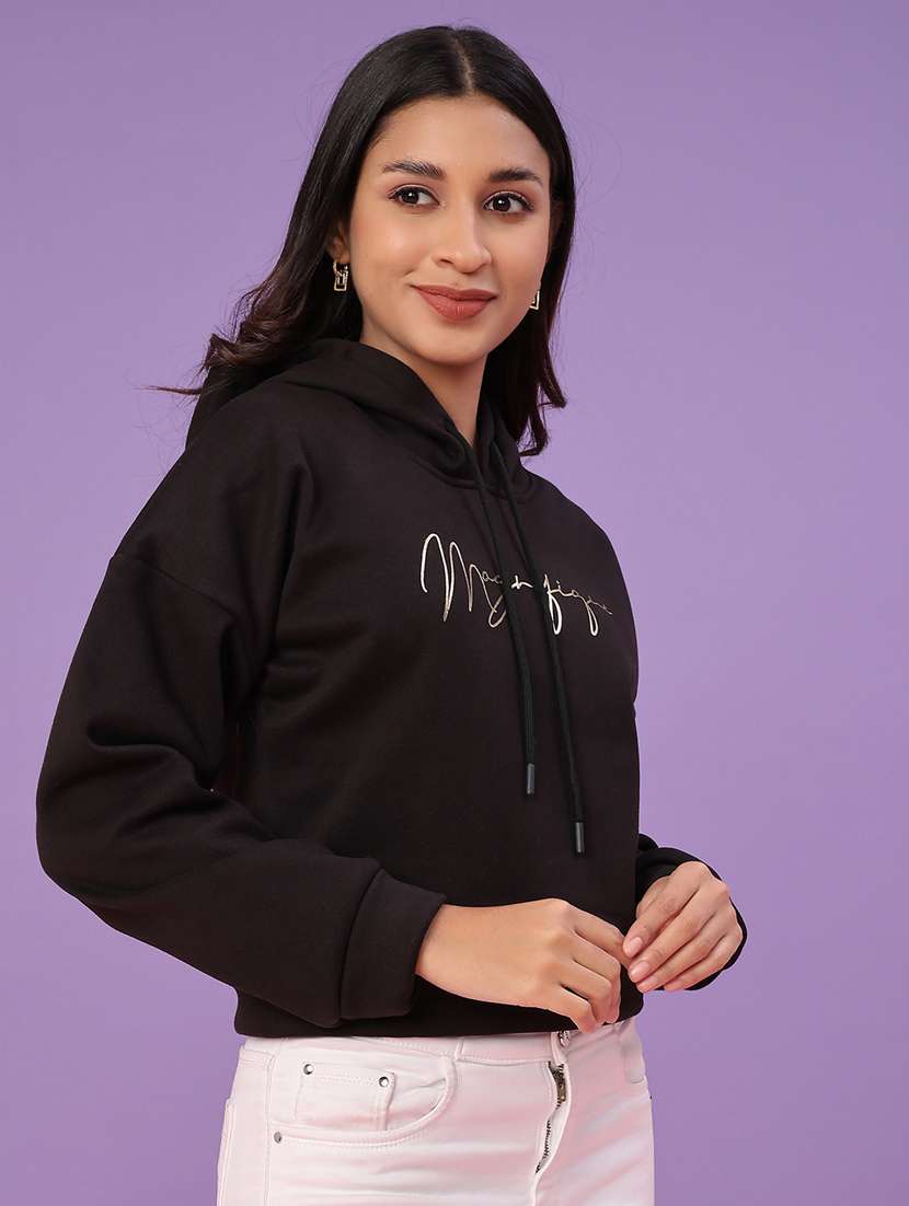 women typographic long sleeve hooded sweatshirt - 22087878 -  Standard Image - 1