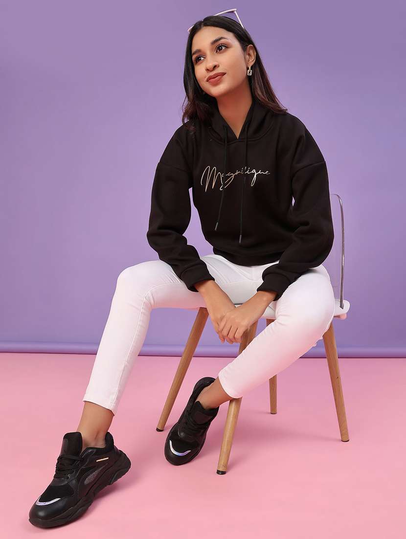 women typographic long sleeve hooded sweatshirt - 22087878 -  Standard Image - 4