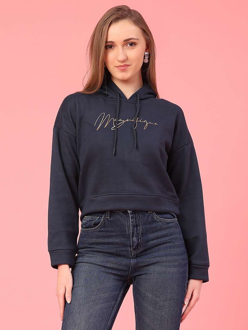 women long sleeve hooded cropped sweatshirt