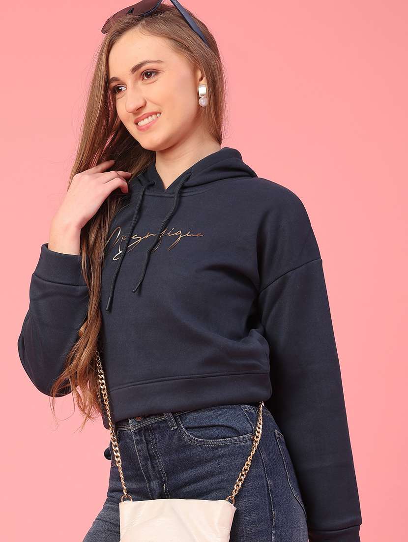 women long sleeve hooded cropped sweatshirt - 22087879 -  Standard Image - 1